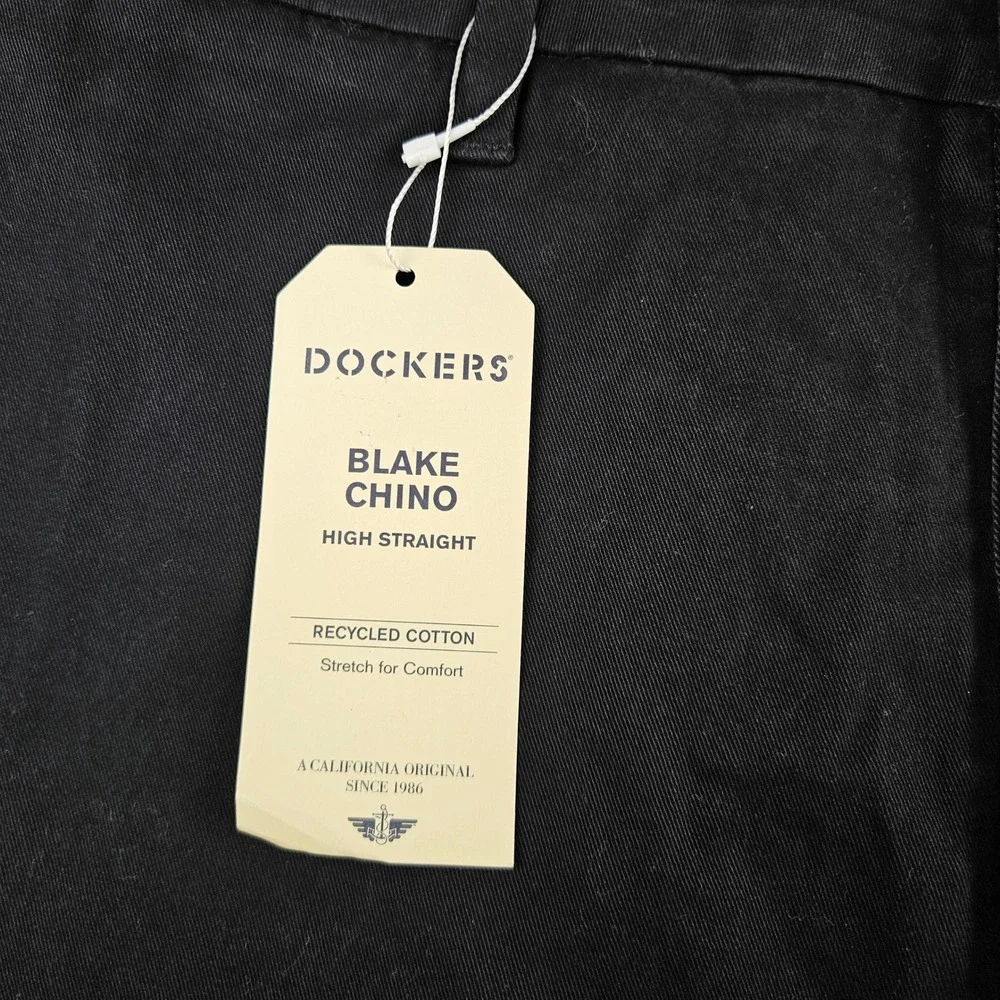 NWT‎ Dockers Blake Chino Black High Straight Pants Mens 34 Stretch Cotton